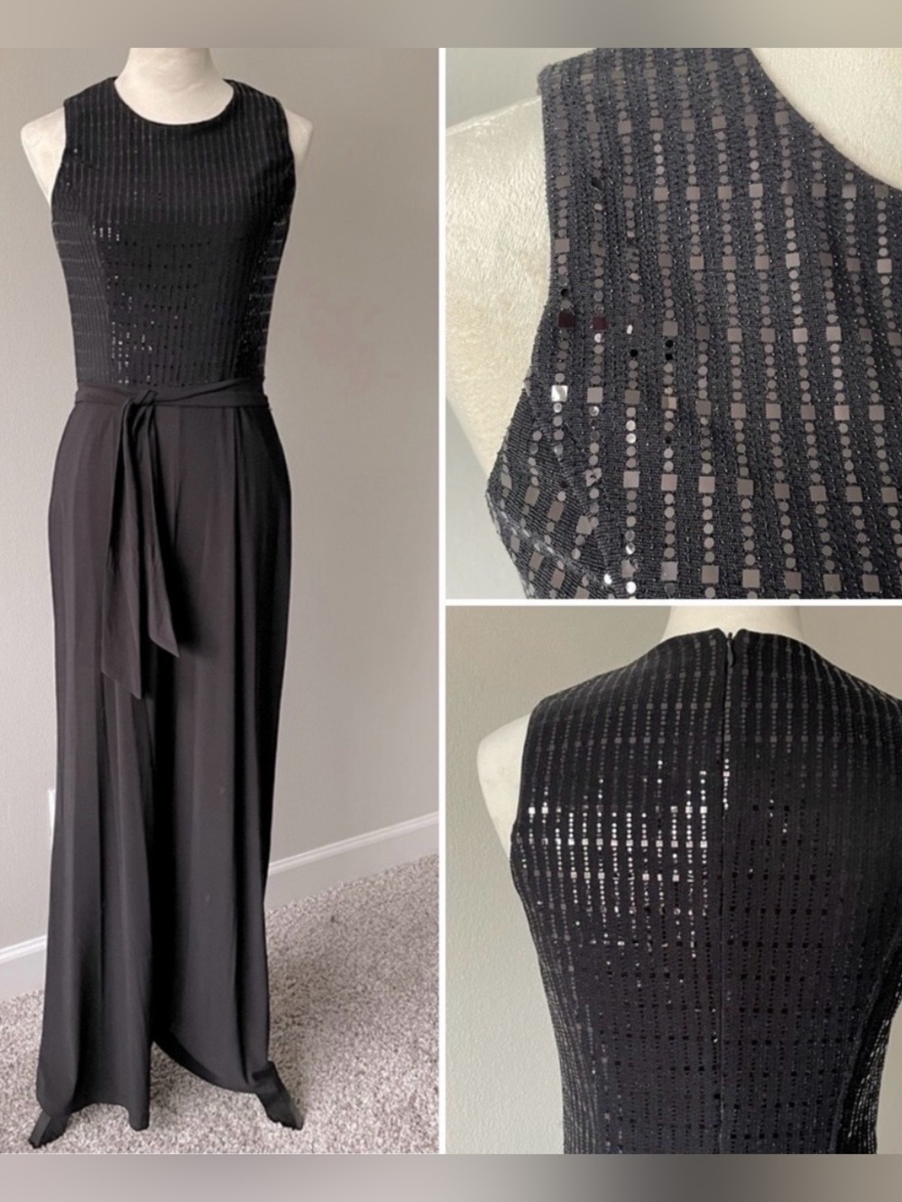 Anne Klein Black Sequin Sleeveless Jumper Pants SZ.8